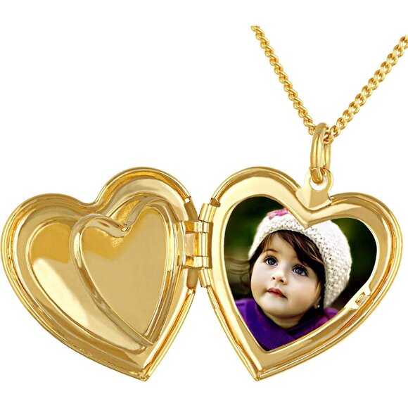 Antique Gold Heart Locket Necklace Holds 3 Photos Unisex Kid Gift - Picture 6 of 8